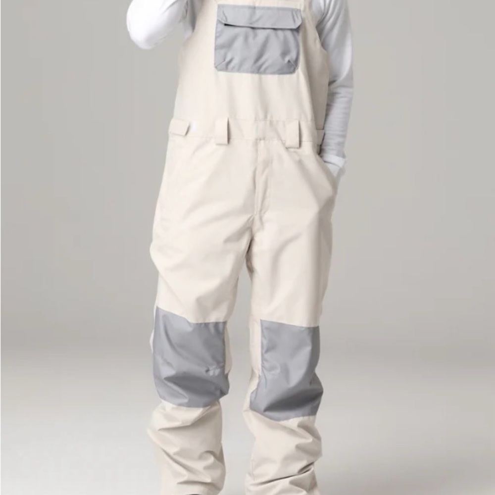 Men's Searipe Mountain Terry Snow Ski Pants Snow Bib - White/Grey XL